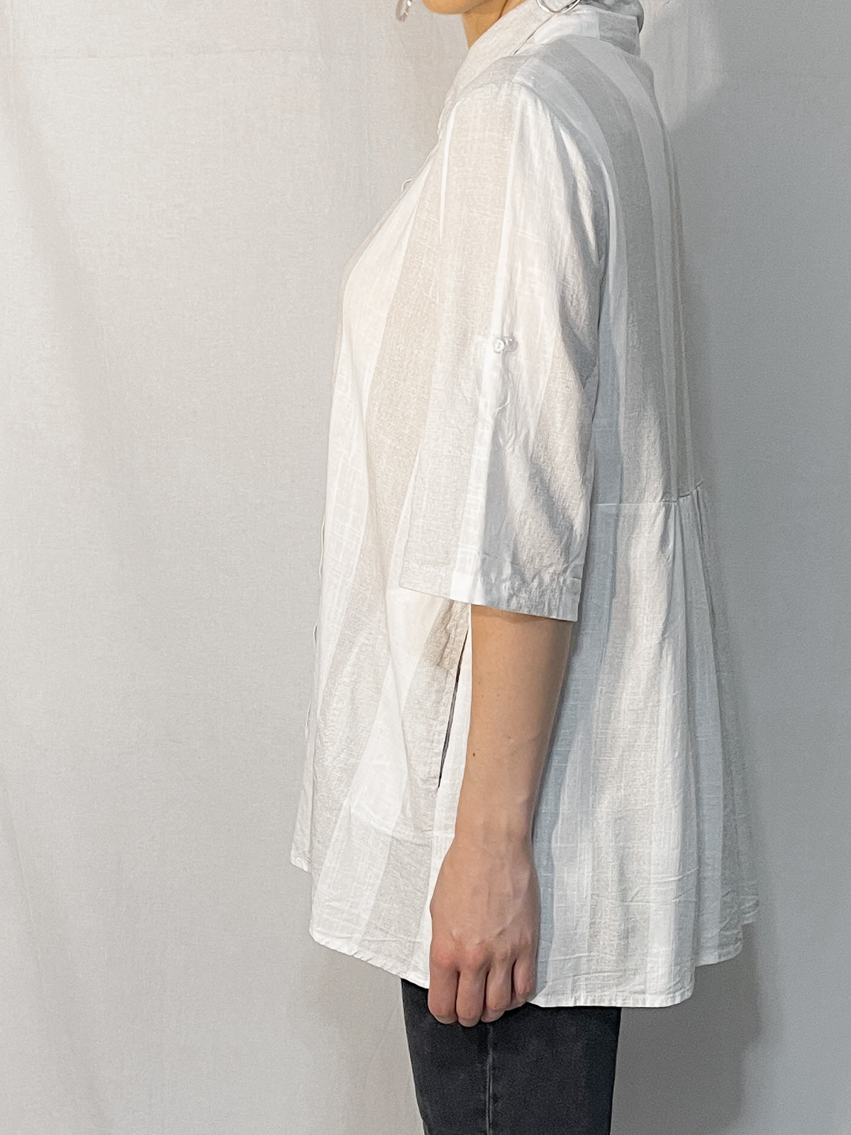 White Grey Stripe Linen Blend Shirt
