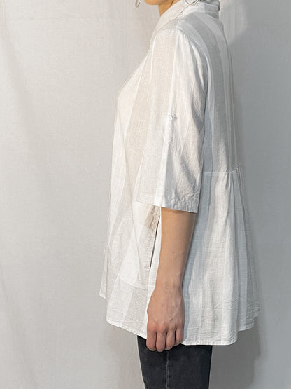 White Grey Stripe Linen Blend Shirt
