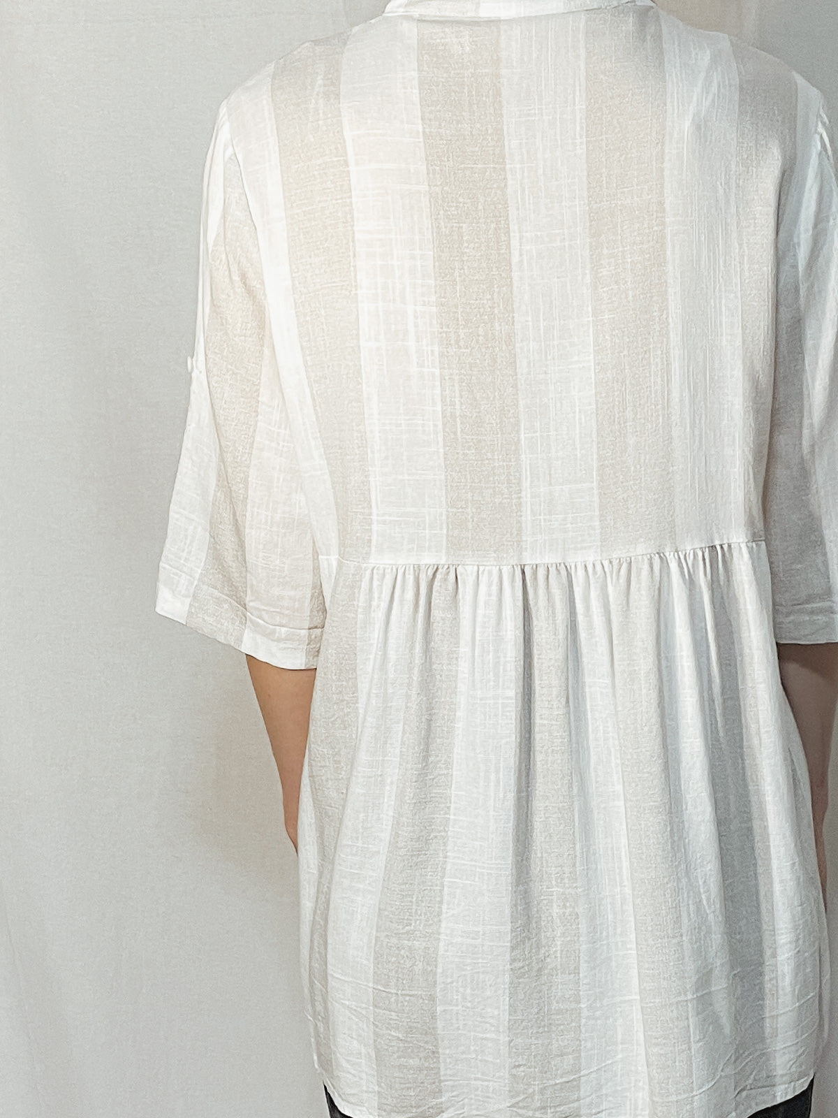 White Grey Stripe Linen Blend Shirt