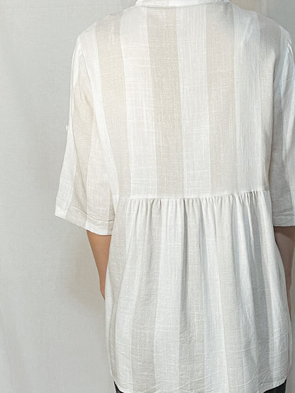 White Grey Stripe Linen Blend Shirt