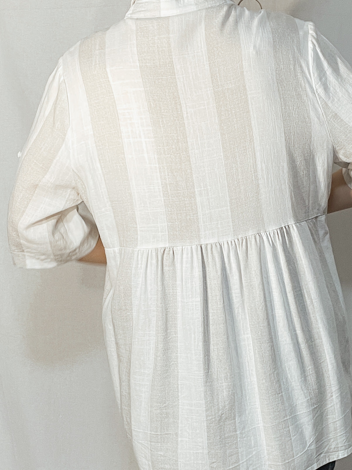 White Grey Stripe Linen Blend Shirt