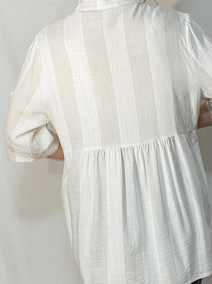 White Grey Stripe Linen Blend Shirt