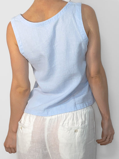 Pastel Blue Linen Blend Weave Structured Tank Top