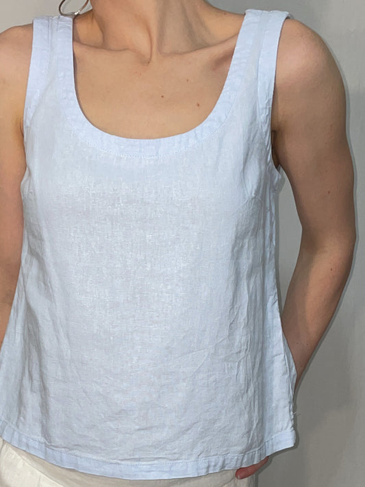 Pastel Blue Linen Blend Weave Structured Tank Top