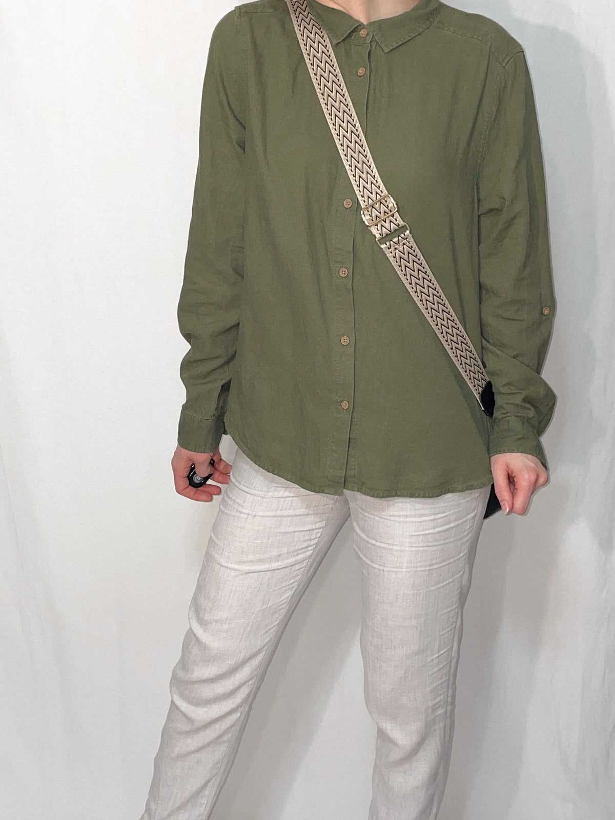 Linen Blend Khaki Button Up Shirt