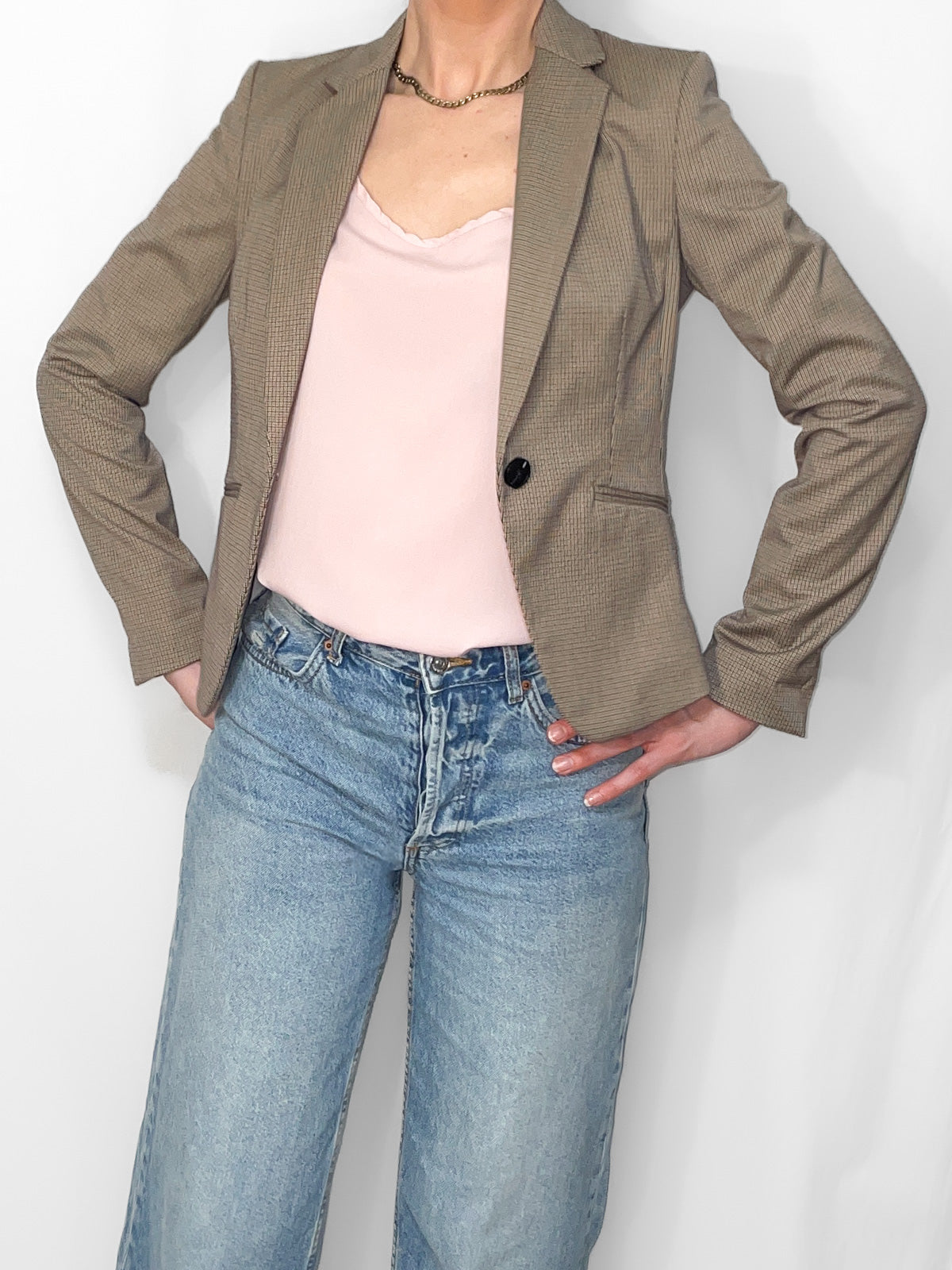Tailored Blazer in Camel and Black Check