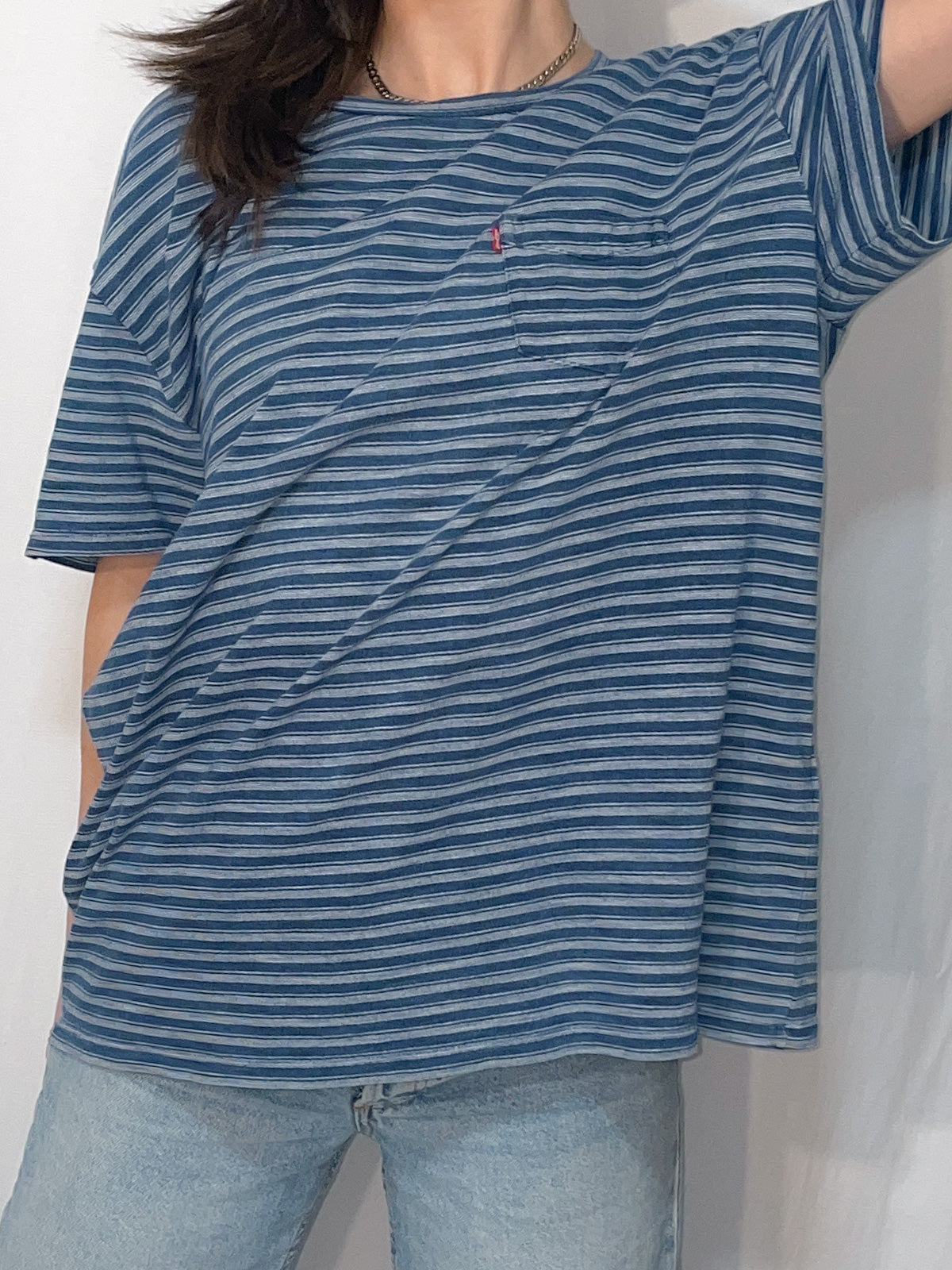 Levi's Heavy GSM Knit Stripe Tee in Blue & White