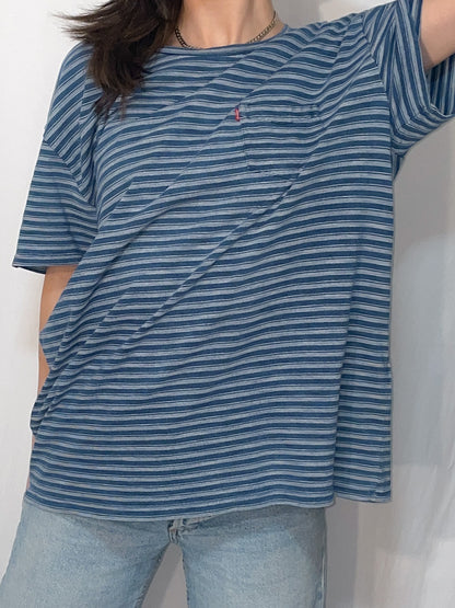 Levi's Heavy GSM Knit Stripe Tee in Blue & White