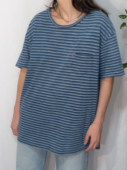 Levi's Heavy GSM Knit Stripe Tee in Blue & White