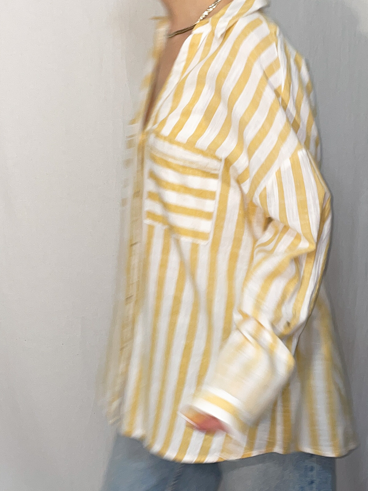 Soft Woven Button Up Shirt in White/Yellow Stripe