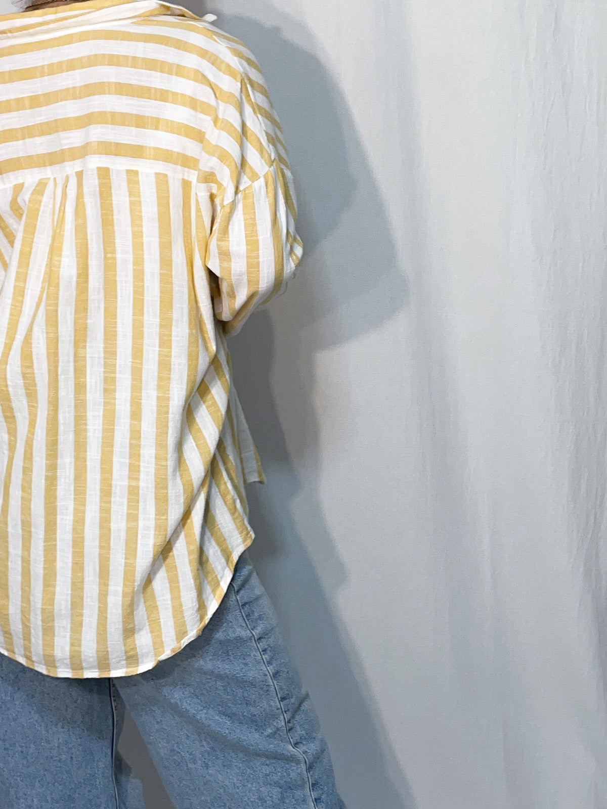 Soft Woven Button Up Shirt in White/Yellow Stripe