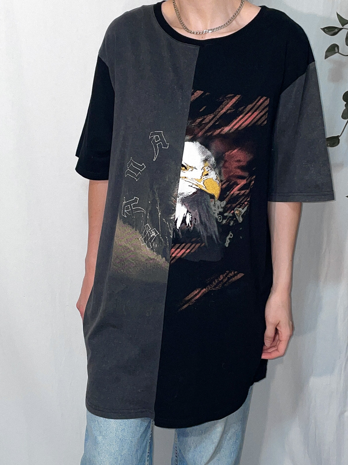 Spliced Wolf & Eagle Black and Charcoal Tall Tee / T-Shirt Dress