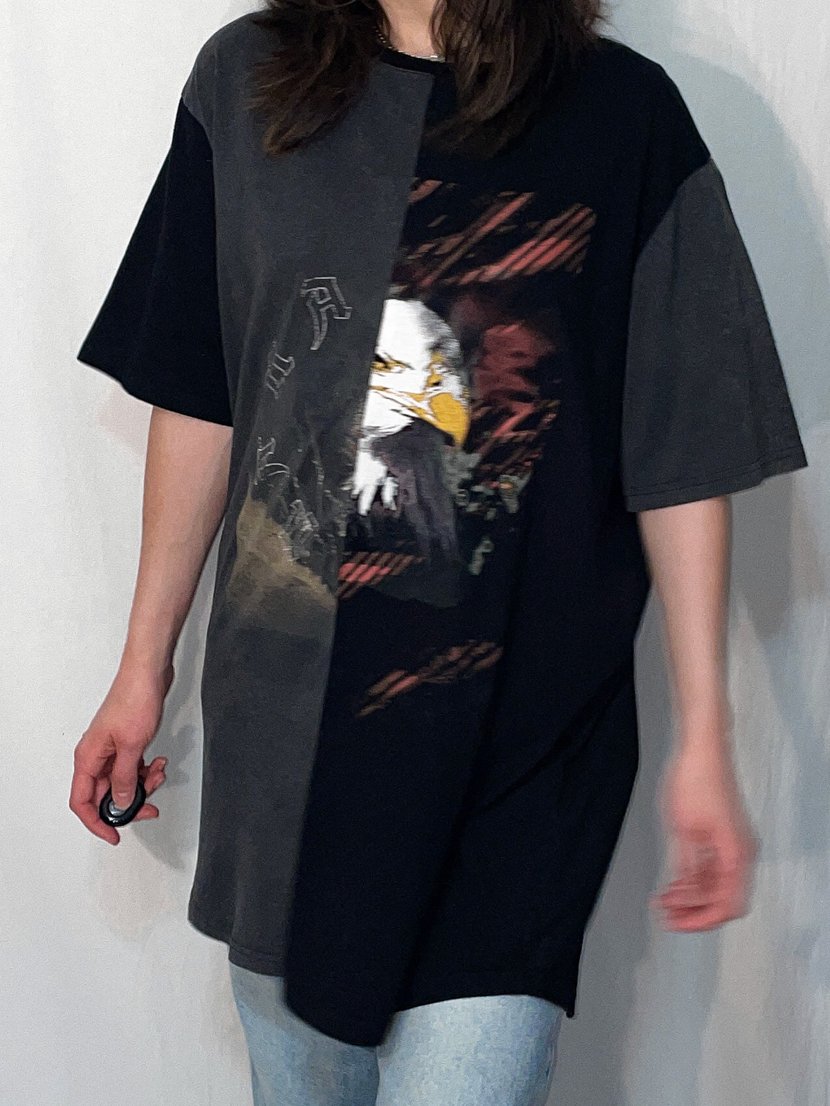 Spliced Wolf & Eagle Black and Charcoal Tall Tee / T-Shirt Dress