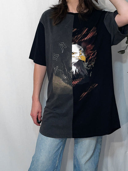 Spliced Wolf & Eagle Black and Charcoal Tall Tee / T-Shirt Dress