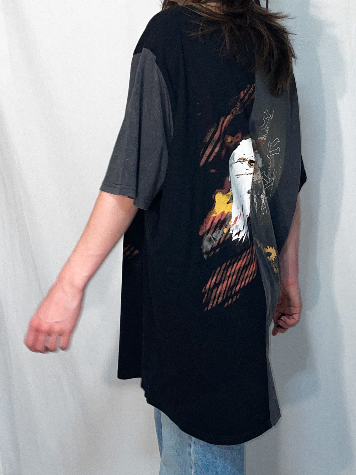 Spliced Wolf & Eagle Black and Charcoal Tall Tee / T-Shirt Dress