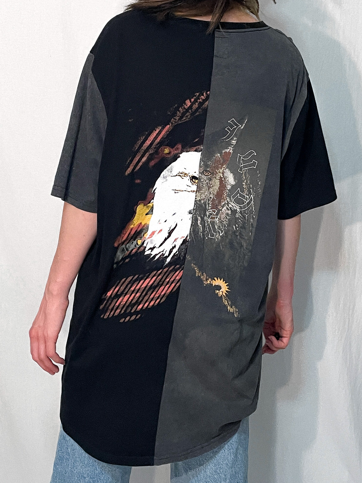 Spliced Wolf & Eagle Black and Charcoal Tall Tee / T-Shirt Dress