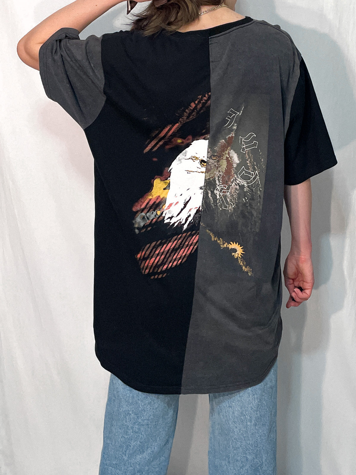 Spliced Wolf & Eagle Black and Charcoal Tall Tee / T-Shirt Dress