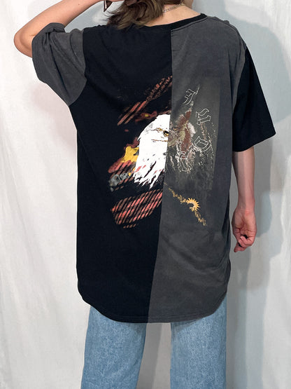 Spliced Wolf & Eagle Black and Charcoal Tall Tee / T-Shirt Dress