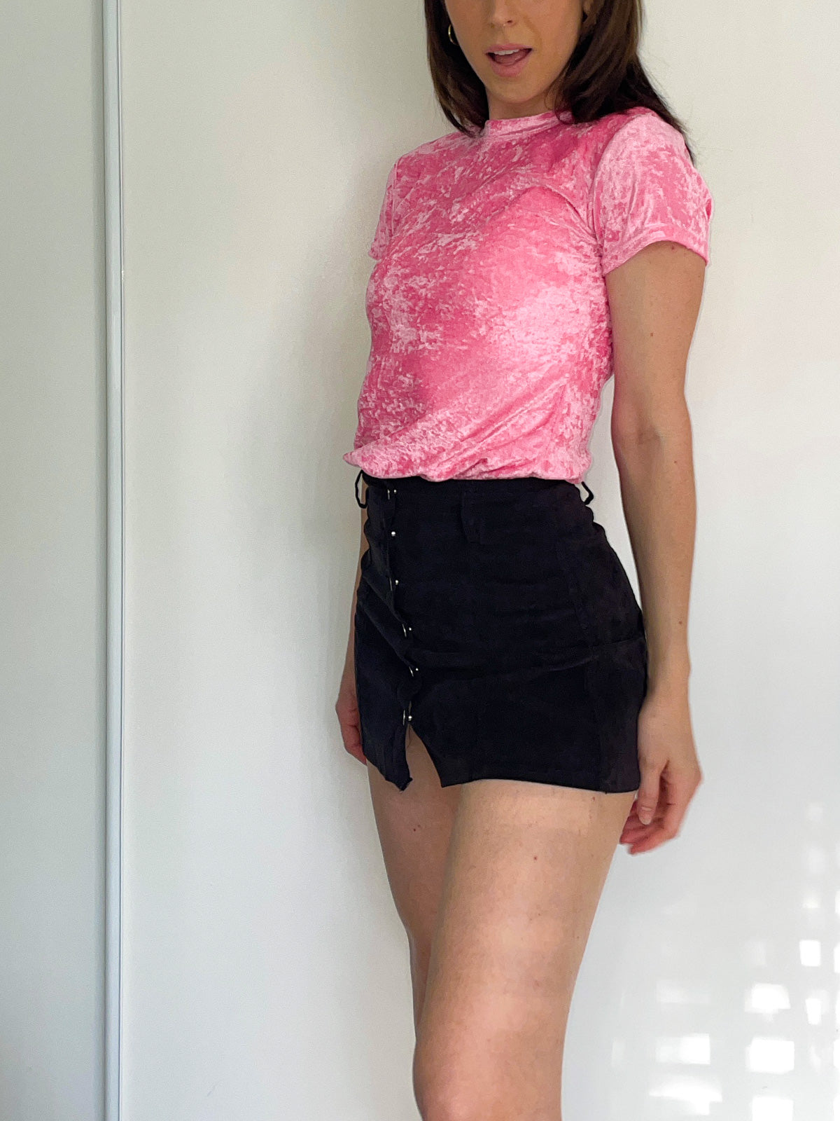 Black Corduroy Button Up Mini Skirt