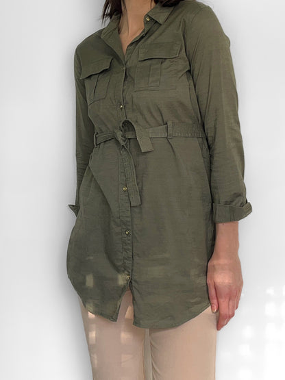 Youth / Petite Cotton Belted Shirt Dress in Khaki
