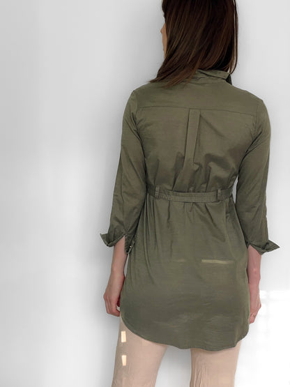 Youth / Petite Cotton Belted Shirt Dress in Khaki