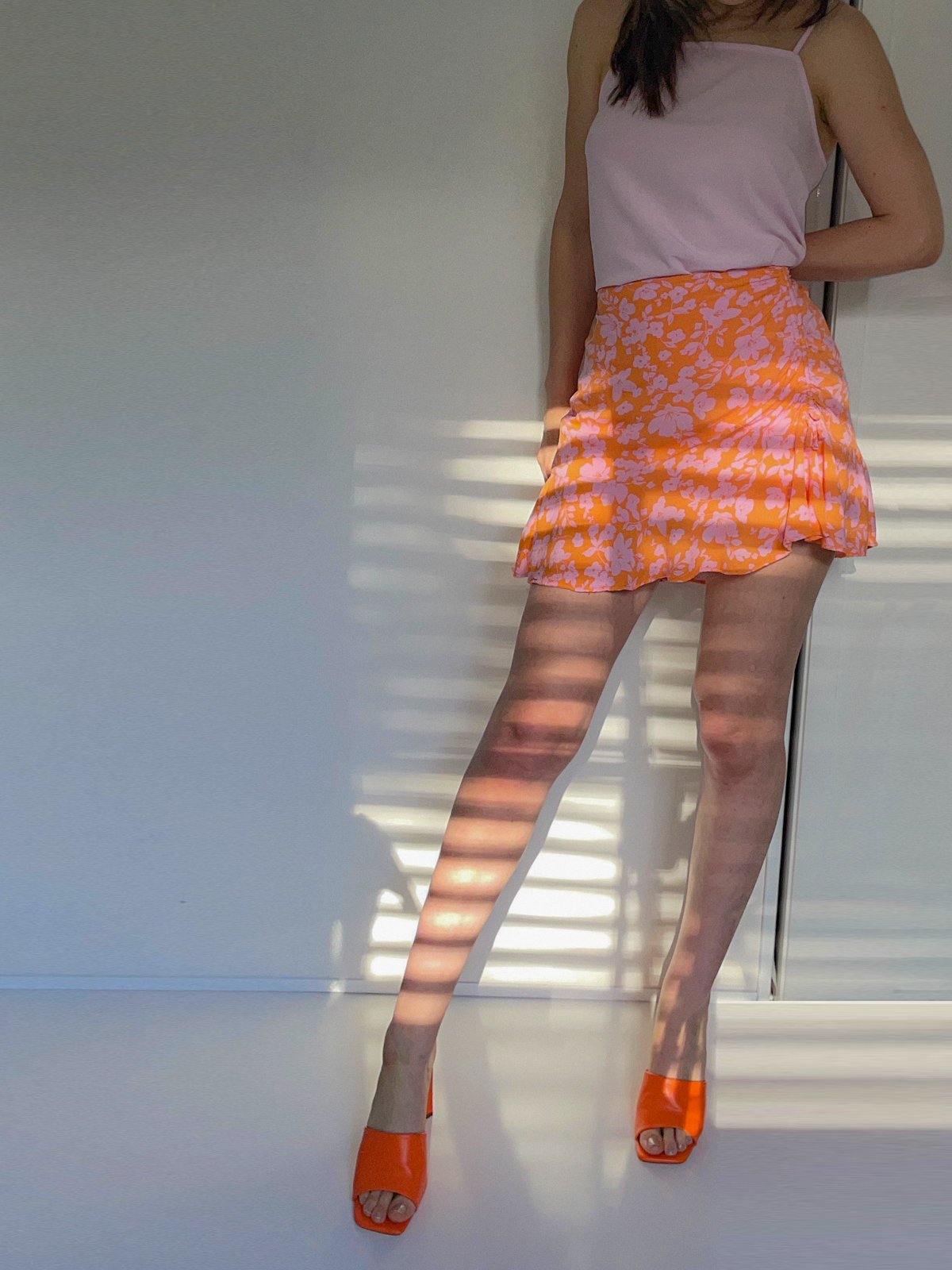 Lilac & Orange Crepe Fluted Mini Skirt