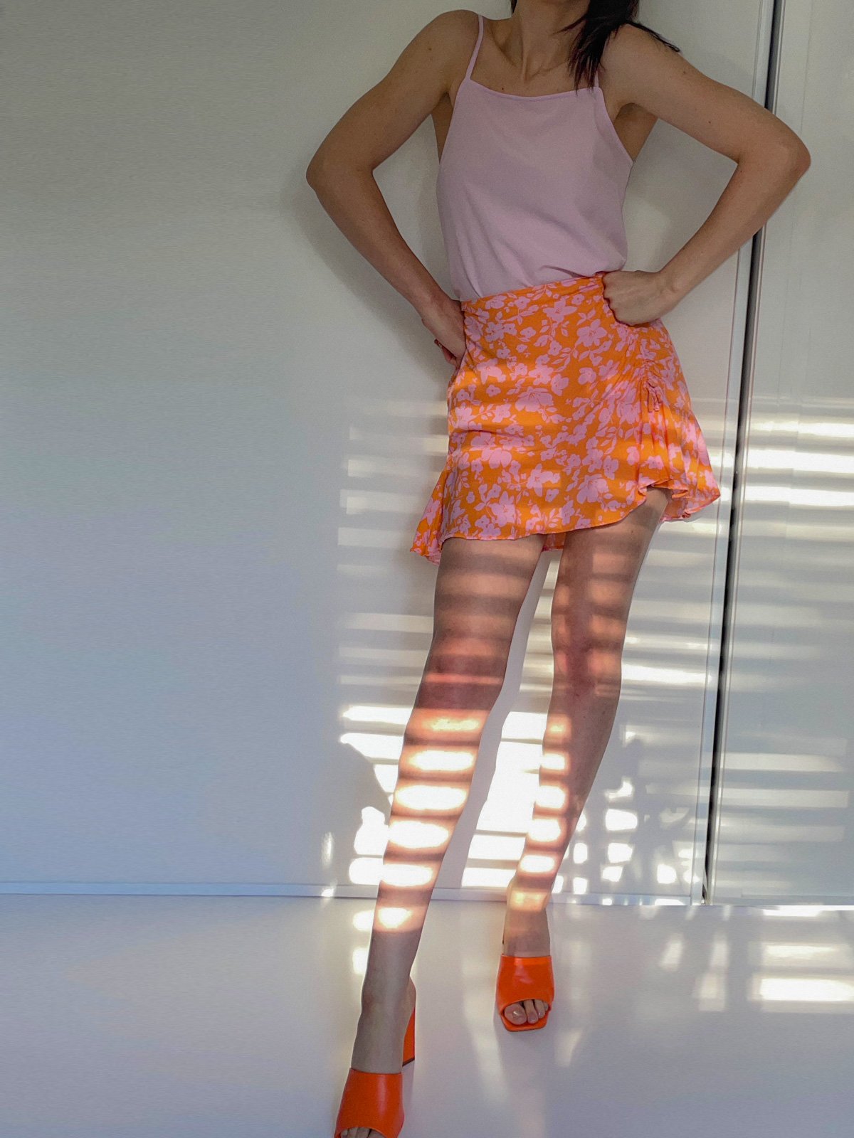 Lilac & Orange Crepe Fluted Mini Skirt