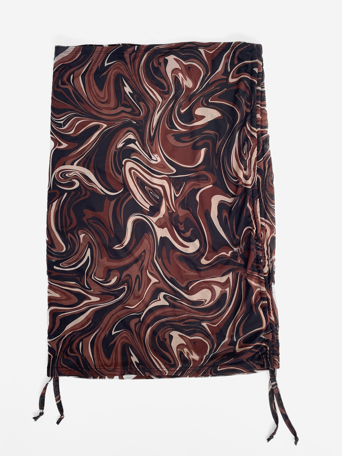 Drawstring Side Chocolate Swirl Mesh Skirt