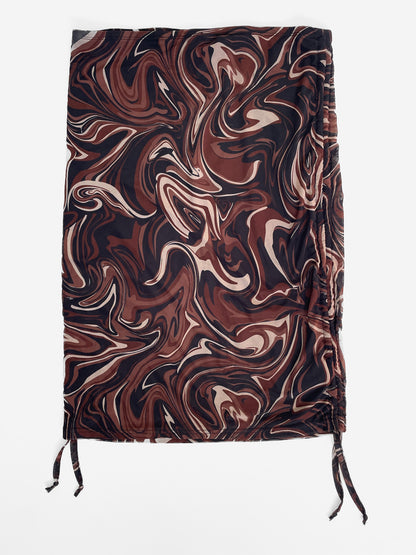 Drawstring Side Chocolate Swirl Mesh Skirt