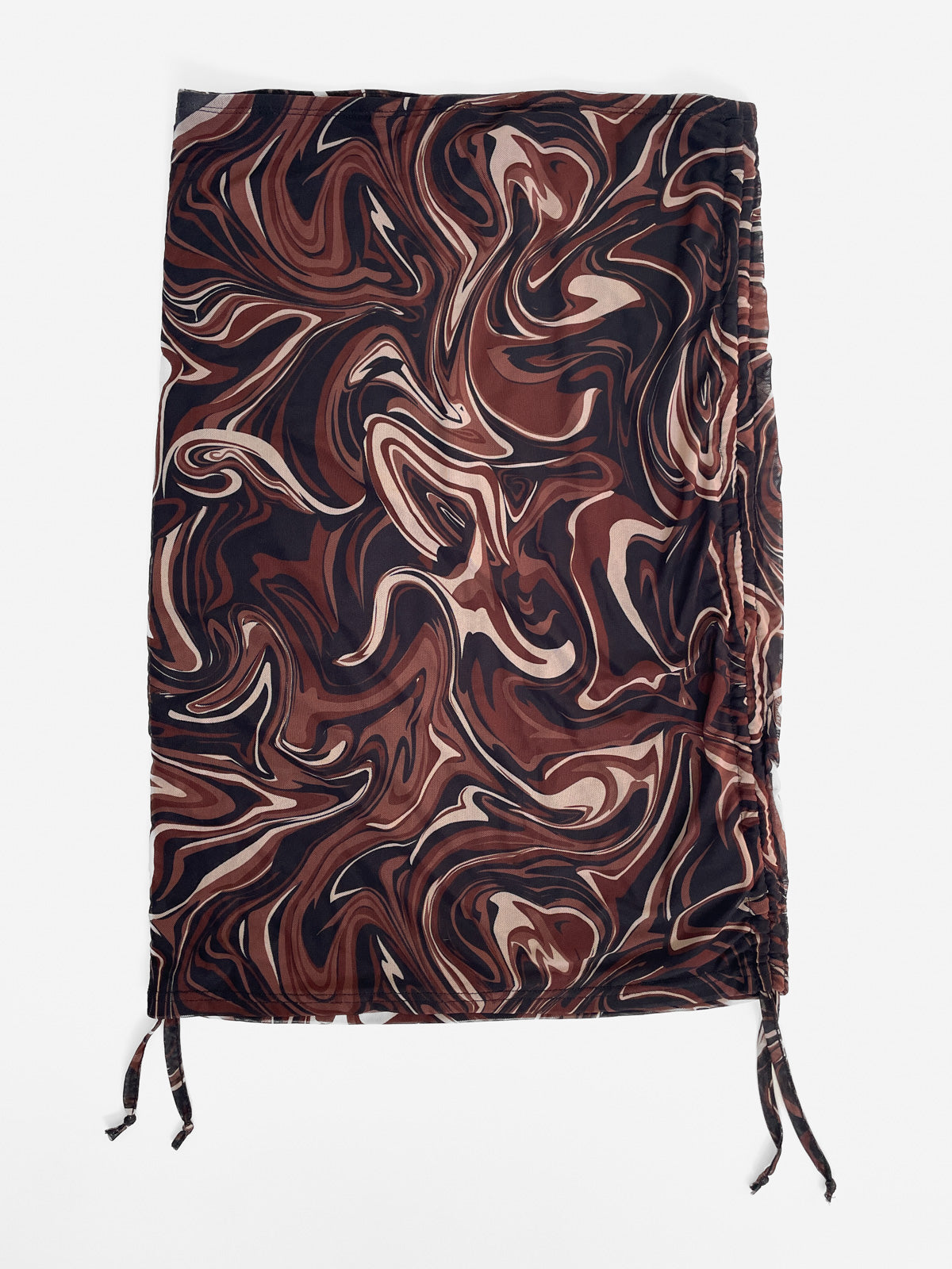 Drawstring Side Chocolate Swirl Mesh Skirt