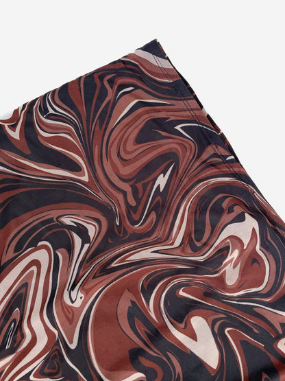 Drawstring Side Chocolate Swirl Mesh Skirt