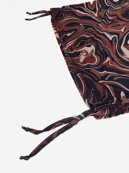 Drawstring Side Chocolate Swirl Mesh Skirt