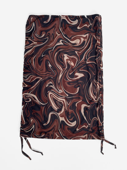 Drawstring Side Chocolate Swirl Mesh Skirt