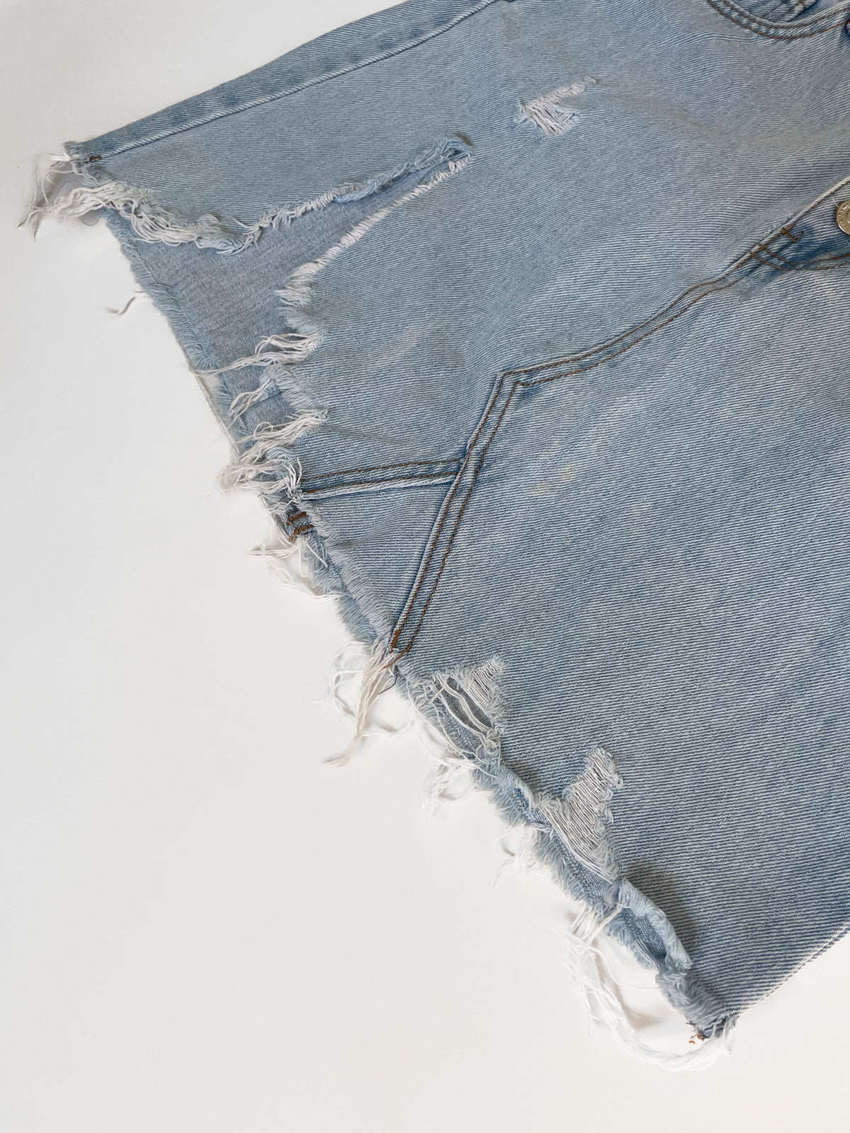 Distressed High Waisted Light Wash Denim Mini Skirt