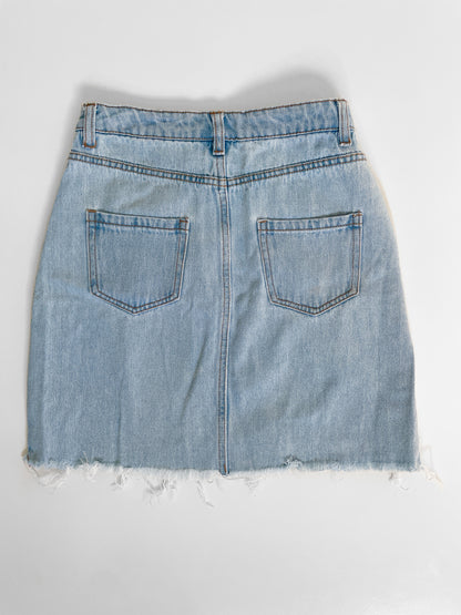 Distressed High Waisted Light Wash Denim Mini Skirt