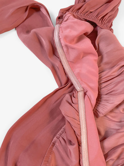 Silky off shoulder wrap crop top in dusty rose pink
