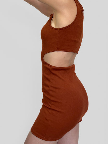 Strappy Ribbed Cutout Bodycon Mini Dress