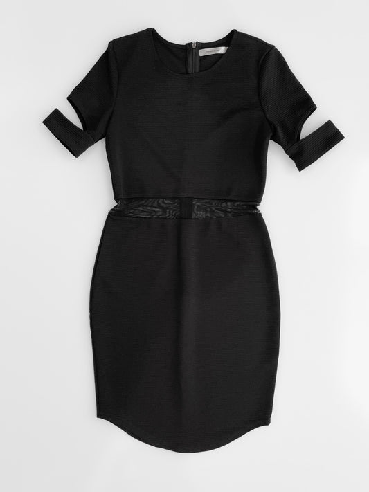 Ribbed Bodycon Mesh Cutout Dress in Black
