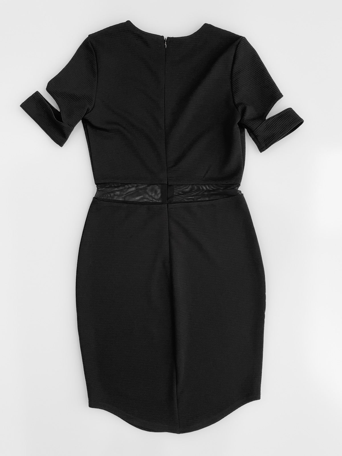 Ribbed Bodycon Mesh Cutout Dress in Black