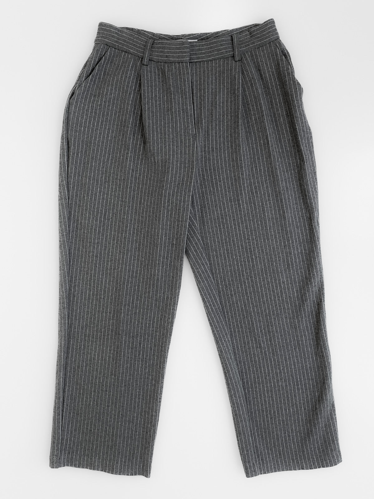 Pinstripe Grey Knit Soft Wool & Cotton Trousers