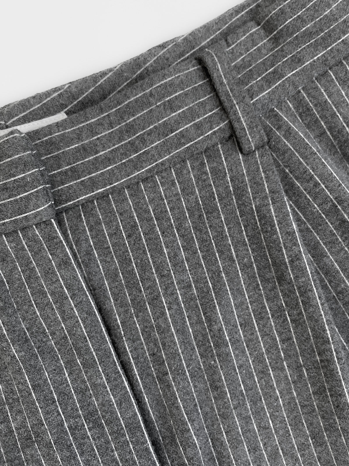 Pinstripe Grey Knit Soft Wool & Cotton Trousers