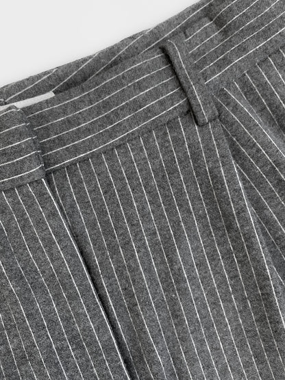 Pinstripe Grey Knit Soft Wool & Cotton Trousers