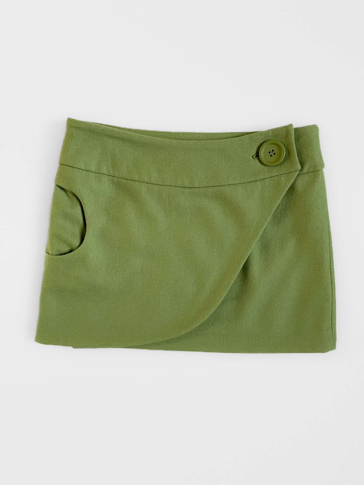 Woollen Mod Mini Wrap Skirt in Chartreuse Green