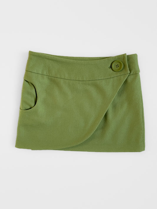 Woollen Mod Mini Wrap Skirt in Chartreuse Green
