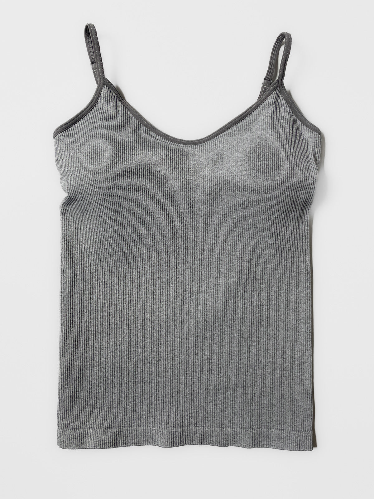 Grey Ribbed Singlet Top with Built in Bra