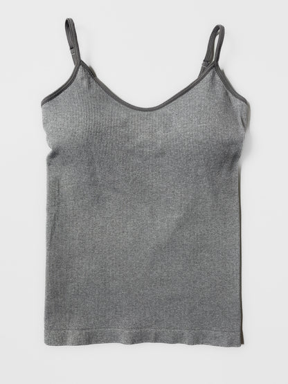 Grey Ribbed Singlet Top with Built in Bra