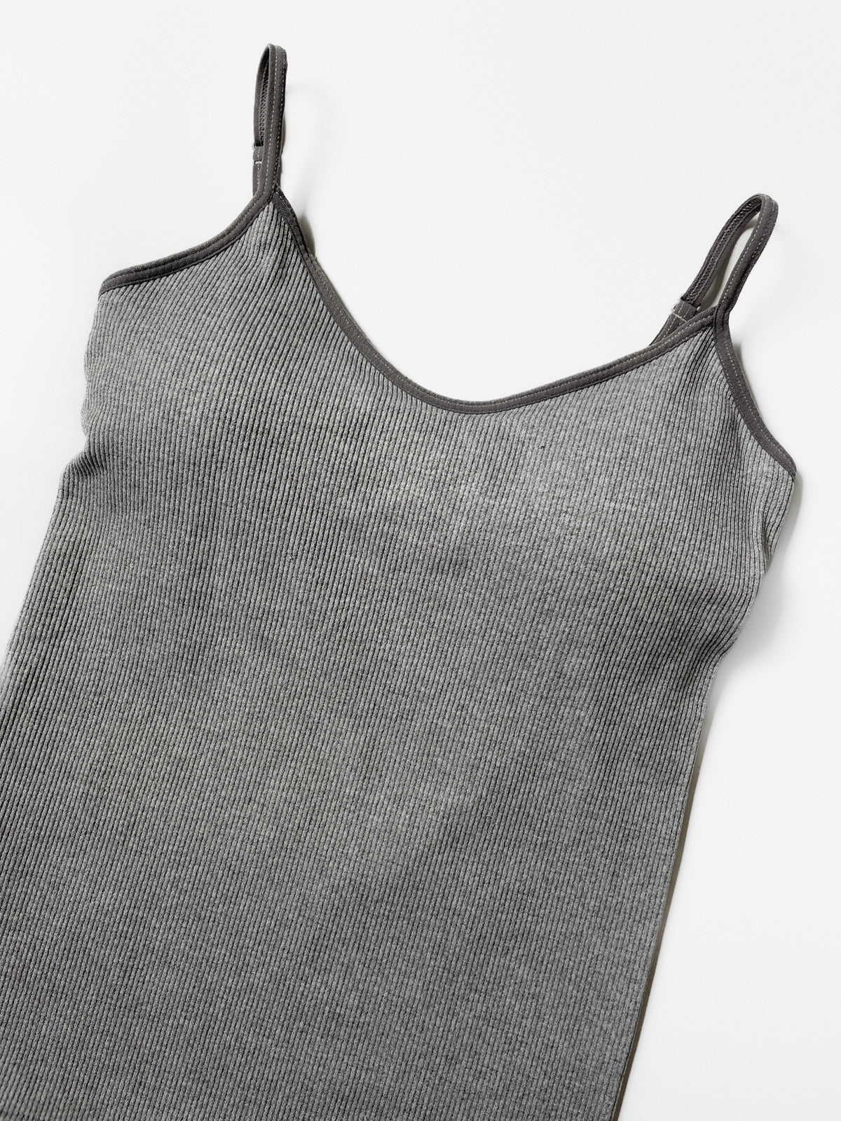 Grey Ribbed Singlet Top with Built in Bra