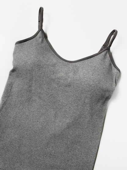 Grey Ribbed Singlet Top with Built in Bra