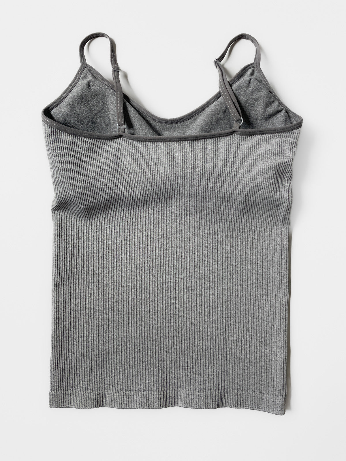 Grey Ribbed Singlet Top with Built in Bra