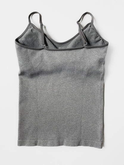Grey Ribbed Singlet Top with Built in Bra